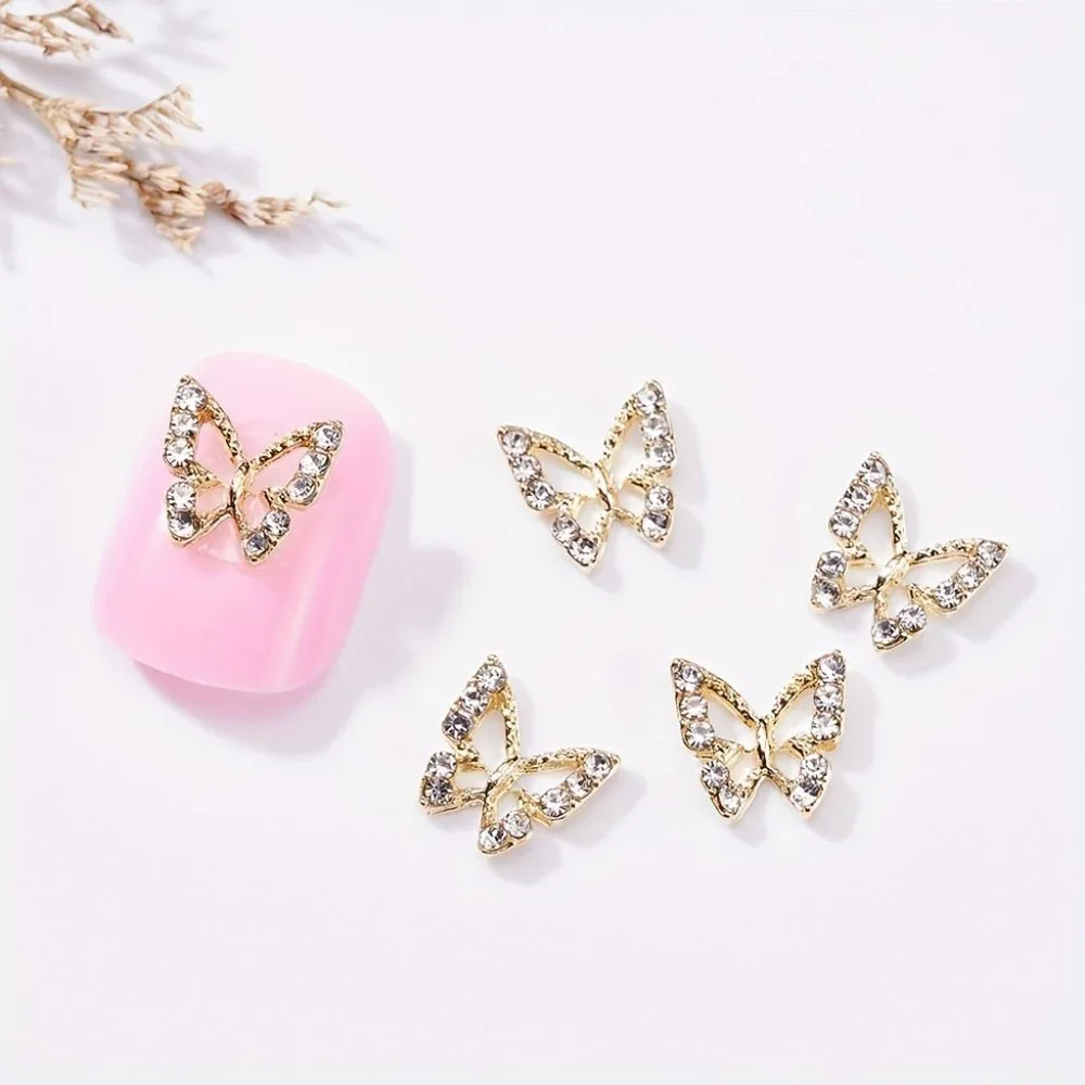 5pcs Butterfly Rhinestones Nail Charms Silver/Golden Butterfly Nail Jewelry - Picture 4 of 4